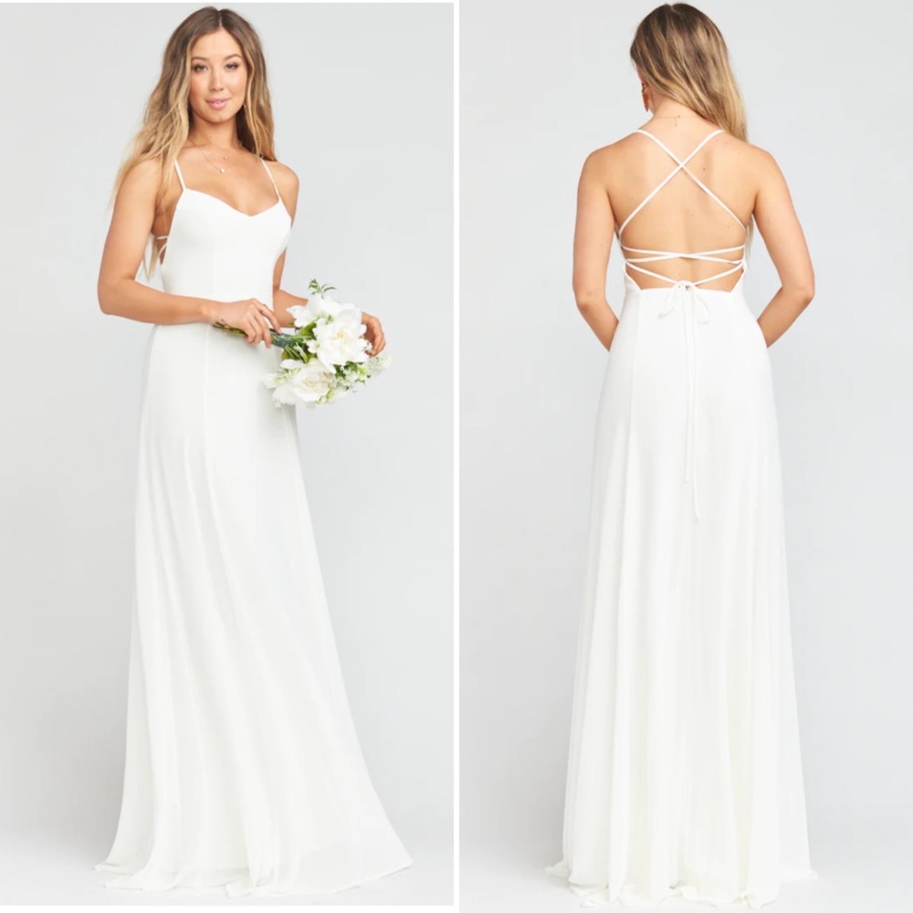 SHOW ME YOUR MUMU Godshaw Goddess Gown in Wedding Cake Chiffon Size Medium NEW